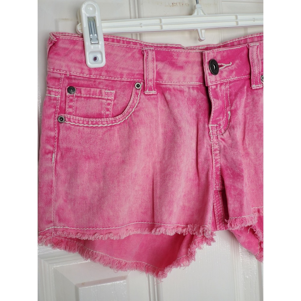 Revolution & Revolt Denim Shorts Pink Acid Wash Frayed Hem Y2K Summer Size 3